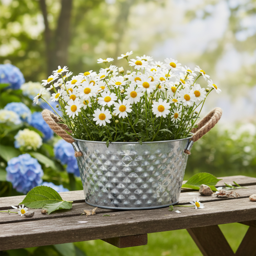 Kulatá zinková miska s lanovými úchyty Ø25cm V14cm | Floristik24.cz