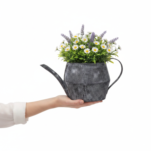 Dekorativní kovový džbán, černý s drážkami, 12,5 cm, retro styl | Floristik24.cz