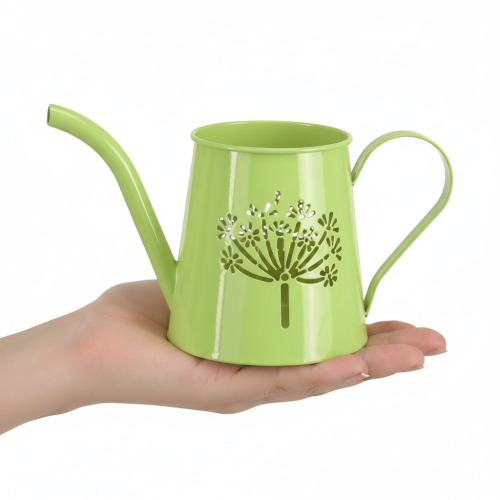 Dekorativní kovová konev na zalévání, motiv pampelišky, zelená, výška 12 cm, 2 kusy, dekorativní váza, shabby chic | Floristik24.cz