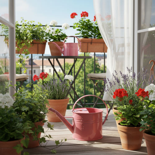 Kovová dekorativní konev na zalévání, růžový květináč, 1,25 l, vnitřní/venkovní, balkon | Floristik24.cz