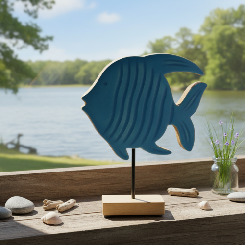 Dřevěná figurka ryby, námořní dekorace, ručně vyrobená stolní dekorace do obývacího pokoje, 22 cm | Floristik24.cz