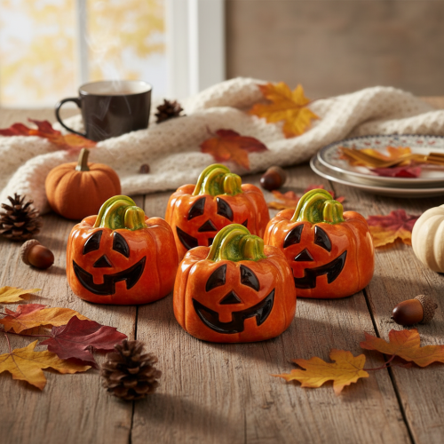 Dekorativní keramická figurka dýně na podzim a Halloween, 8 cm | Floristik24.cz