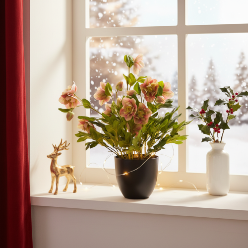 Umělá rostlina Helleborus v květináči, vánoční růže, pro domácí dekoraci, 50 cm | Floristik24.cz