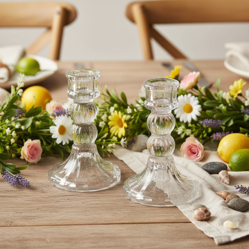 Průhledný svícen, klasický design, dekorace na stůl, 12 cm, 2 kusy | Floristik24.cz