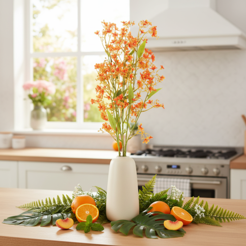 Umělá květina orchidejová větvička oranžová filigránová dekorace do pokoje 110 cm 3 ks | Floristik24.cz