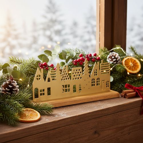 Silueta domu Adventní dekorace na dřevěném podstavci 29 cm | Floristik24.cz