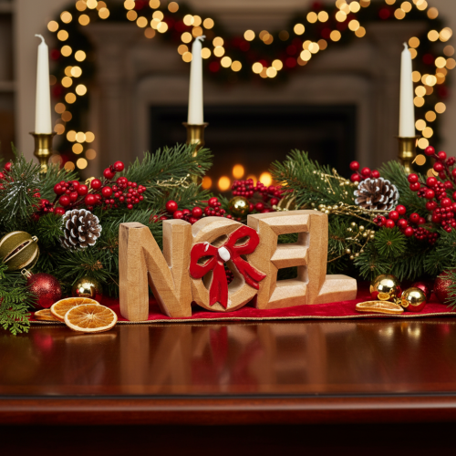 Vánoční nápis Noel s mašlí, vánoční dekorace, 18 cm | Floristik24.cz
