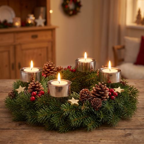 Stojan na čajovou svíčku na nalepení adventního věnce stříbrný Ø4cm 8 ks | Floristik24.cz