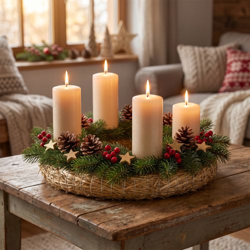 Slaměný věnec 30cm, sada 2 kusů pro adventní dekoraci, věnec na dveře 30/6cm, 2 ks | Floristik24.cz