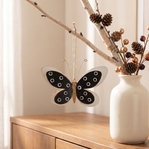 Wall Art Butterfly Deco Black White Gold Metal 15cm | Floristik24.cz