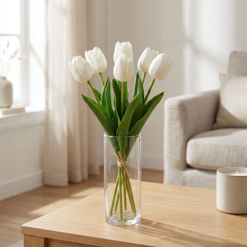 Bílé tulipány Dekorace Real Touch Umělé květiny jaro 49cm 5 ks | Floristik24.cz