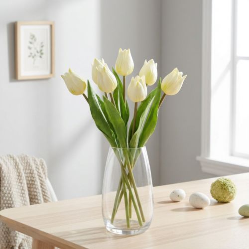 Dekorativní tulipány umělé květiny krémová bílá 20cm 6 ks | Floristik24.cz