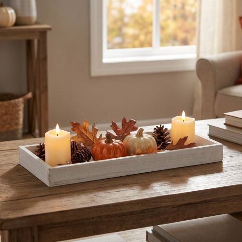 Dřevěný tác bílý dekorační tác shabby chic dřevo 35×15×3cm | Floristik24.cz