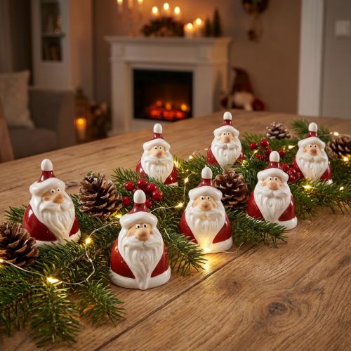 Keramická figurka Santa Clause, červená a bílá, 6,4 cm – Slavnostní vánoční dekorace – 6 ks | Floristik24.cz