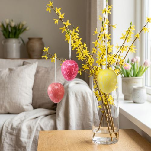 Dekorativní věšák kraslice žlutá/růžová/červená craquelure Ø8,5cm 3 ks | Floristik24.cz