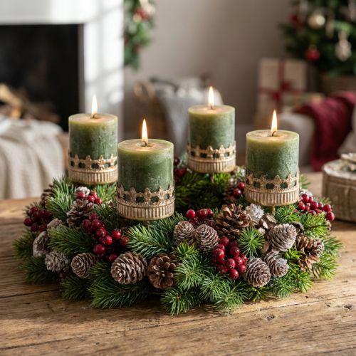 Svícen adventní věnec starožitné zlato Ø7cm V12cm 4ks | Floristik24.cz