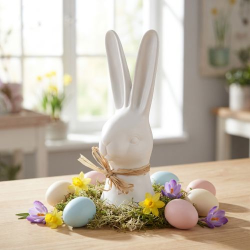 Dekorace na hlavu králíka Velikonoční zajíček bílý králík keramika 17cm | Floristik24.cz
