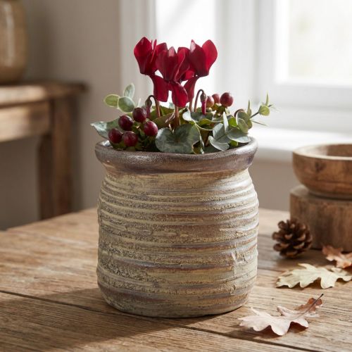 Keramický květináč dekorativní váza metalická šedá hnědá 14×14cm | Floristik24.cz