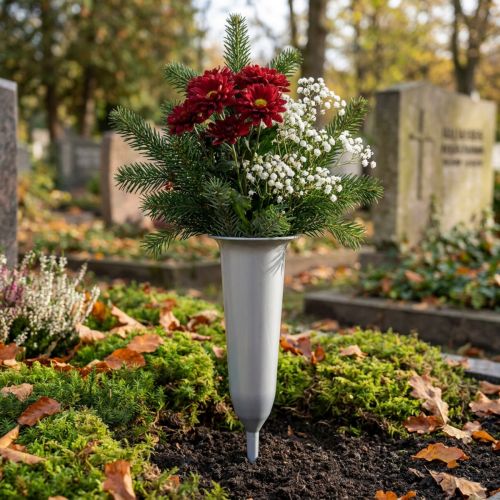 Náhrobní váza stříbrná 28,5 cm | Floristik24.cz