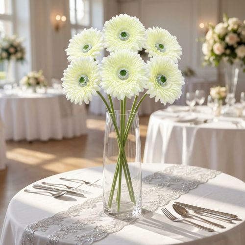 Gerbera umělá bílá 62cm 6 ks | Floristik24.cz