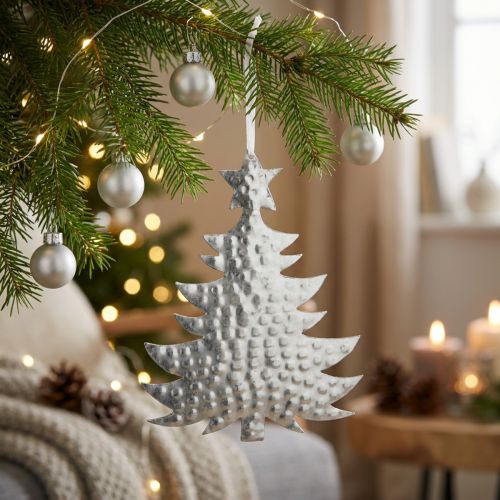 Přívěsek na vánoční stromeček, adventní dekorace, kovová dekorace na Vánoce, stříbro 20,5×15,5cm | Floristik24.cz