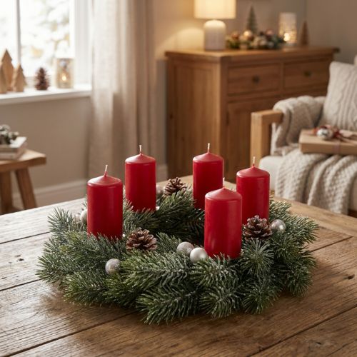 Umělý vánoční věnec, dekorativní věnec, mrazivý, Ø25cm, věnec na dveře, adventní věnec, třpytky | Floristik24.cz