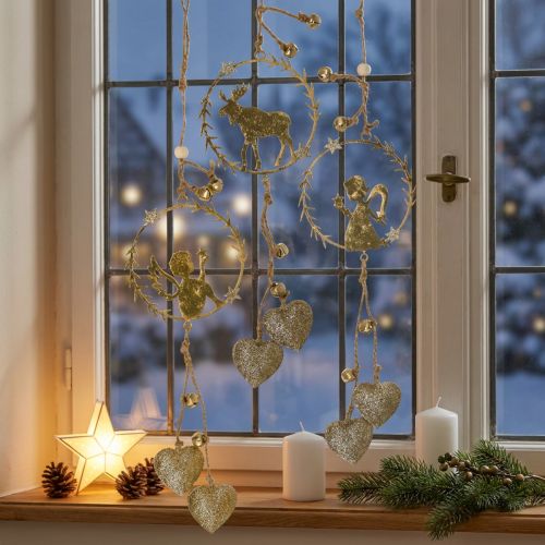 Deco závěs okno, kovový věnec adventní, anděl, sob Ø9cm sada 3 ks | Floristik24.cz