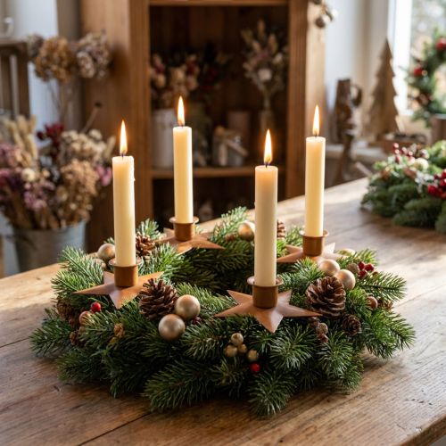 Svícny svíčky adventní hvězda hnědé Ø9,5cm 4ks | Floristik24.cz