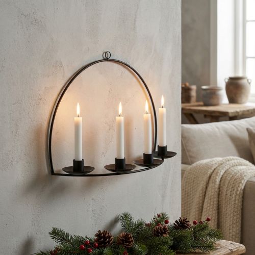 Nástěnný svícen Černý kovový tyčový svícen 35×24cm | Floristik24.cz
