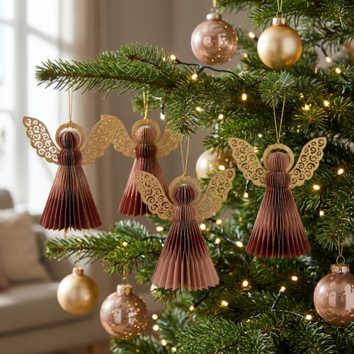 Papírový anděl Vánoční anděl deco vínově červená růžová H12cm 4ks | Floristik24.cz