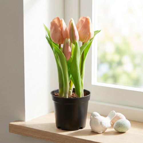 položky Umělé tulipány v květináči Tulipány Peach umělé květiny 22cm