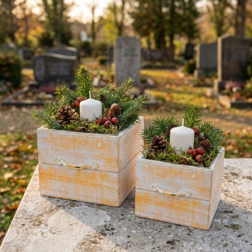 Zásuvka na rostliny s rukojetí oranžově bílé dřevo 12/15 cm sada 2 ks | Floristik24.cz
