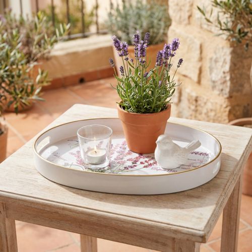 Dekorační tác levandulový plastový tác bílý 39×27,5cm | Floristik24.cz