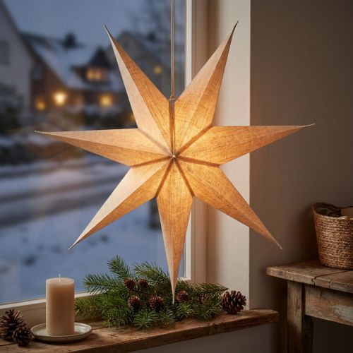 Svítící papírová hvězda, přírodní juta, vánoční, 60 cm | Floristik24.cz