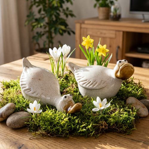 Keramická dekorativní figurka kachny pro perfektní upoutání pozornosti v obývacím pokoji, 13 cm, 2 kusy | Floristik24.cz