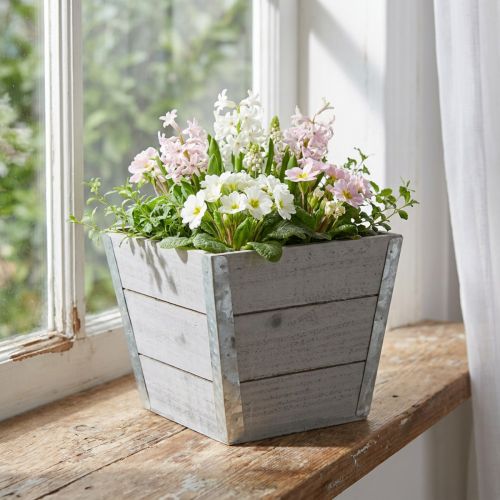 Dřevěný květináč shabby chic šedý 19x19x15,5cm | Floristik24.cz