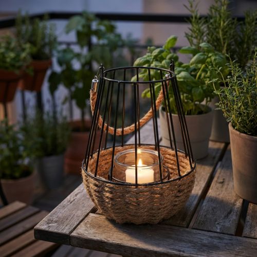 Lucerna s rukojetí a sklem černá přírodní Ø18cm V22cm | Floristik24.cz