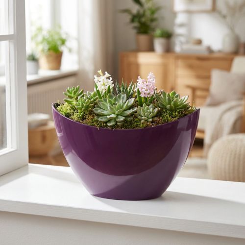 Dekorativní mísa na rostlinnou loďku fialová 20×9cm H12cm | Floristik24.cz