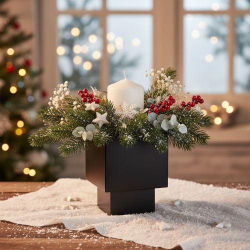 Černý krychlový květináč s podstavcem, moderní, 22 cm | Floristik24.cz