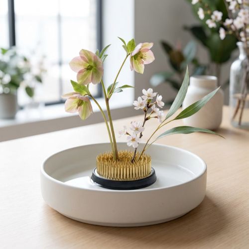 Ježek, Kenzan, Ikebana, stříbrná kovová aranžovací základna, kulatá Ø5cm | Floristik24.cz