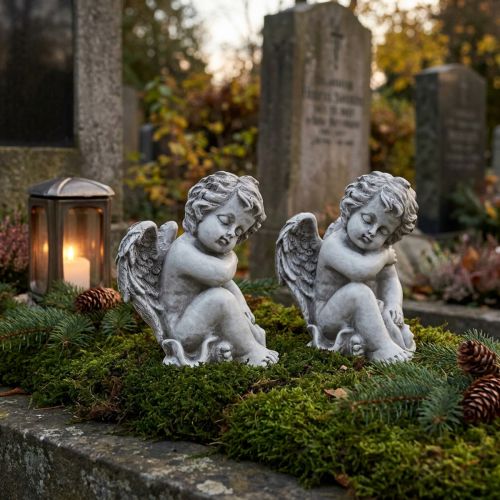 Pamětní figurka spící anděl šedý 16cm 2 ks | Floristik24.cz