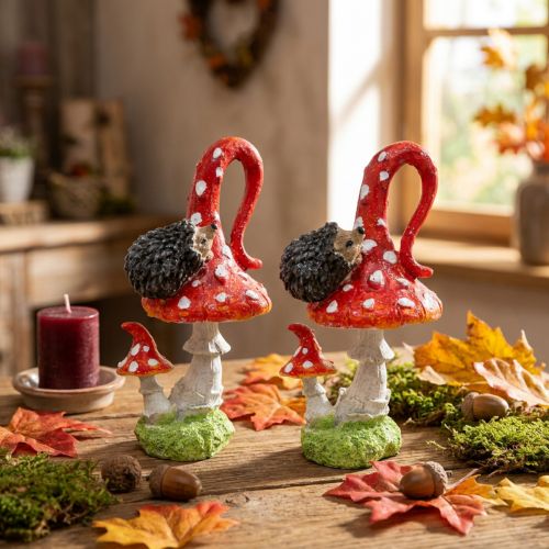 Muchomůrka s ježek dekorace houba podzimní dekorace V14cm 2ks | Floristik24.cz