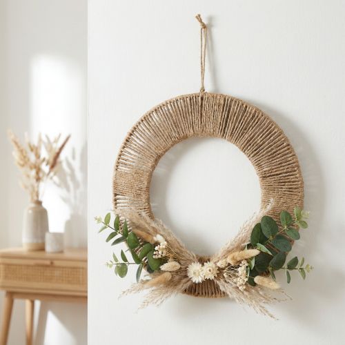 Dekorativní závěsný kroužek, boho styl, přírodní stříbro, Ø39,5 cm | Floristik24.cz