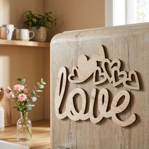 Srdíčka "Love" dřevěná dekorace přírodní s magnetem dekorace znak 20,5/25cm 6 kusů | Floristik24.cz