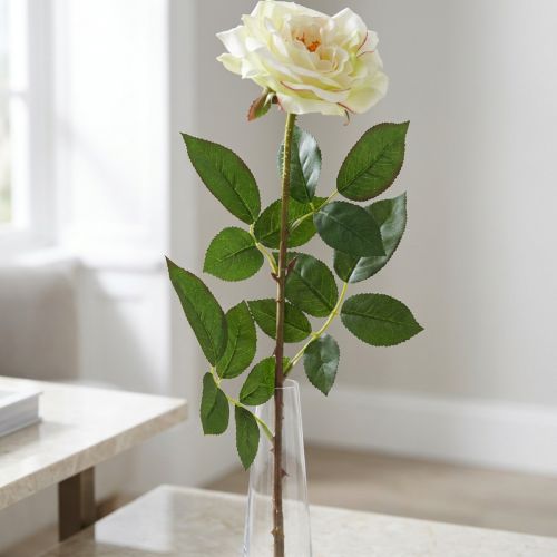 Umělá růže, dekorativní růže, hedvábný květ krémově bílá, zelená L72cm Ø12cm | Floristik24.cz