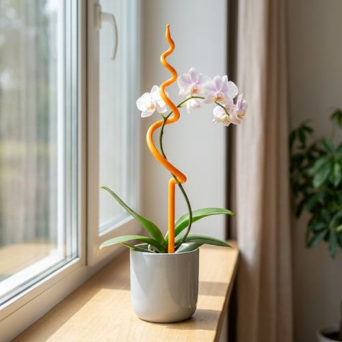 Kůl na orchideje, plastový, oranžový, pomůcka pro lezení na orchideje, V64cm | Floristik24.cz