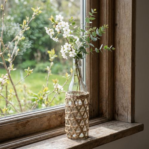 Deco láhev skleněná dekorace skleněná láhev s opletem Ø9,5cm H31cm | Floristik24.cz