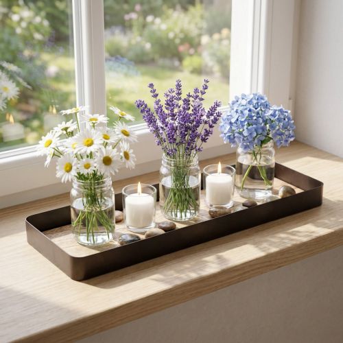 Dekorační tác kovový dřevo kovový tác dřevěný podnos 40x13x3cm | Floristik24.cz