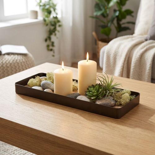 Dekorační tác kovový dřevo kovový tác dřevěný podnos 34,5×11×3cm | Floristik24.cz