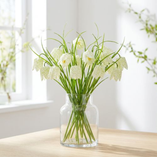 Šachovnicové květiny Fritillaria umělá bílá, zelená 40cm 12 ks | Floristik24.cz